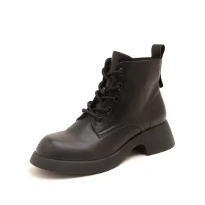 Black cowhide women's leather boots